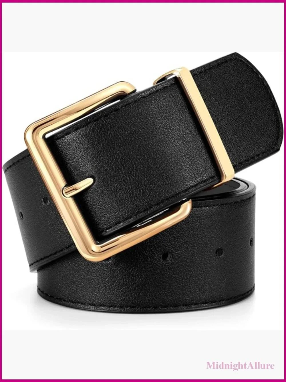 Women Wide Leather Belt Chunky Thick Belt with Gold Buckle